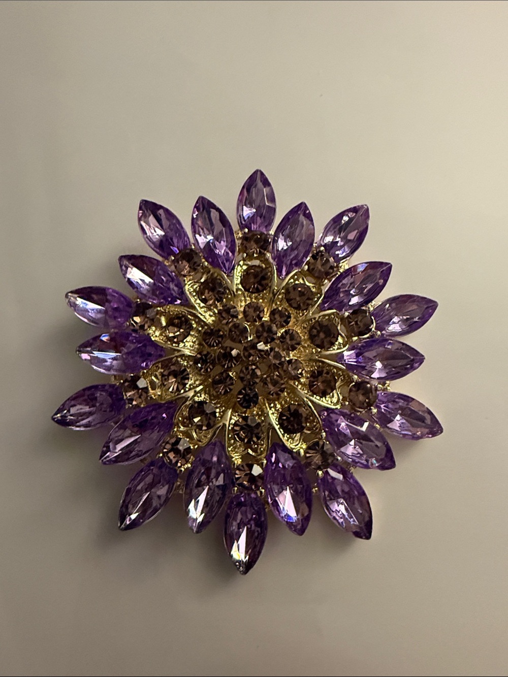 Gold-Tone Brooch with Purple Crystal Petals statement Brooches